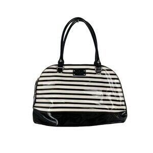 Kate Spade Black White Stripe Patent Leather Shoulder Bag Dome